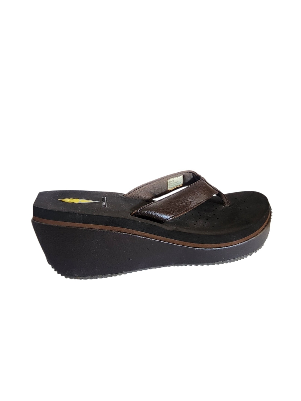 Volatile Brown Leather Wedge Flip Flop Sandals Size 10 Flaw